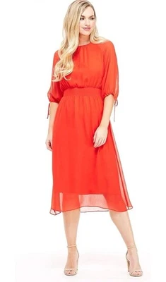 $158 New Sz Small ❤️ Maggy London Women Bright Red Long  Midi Dress Chiffon - Image 1 of 4