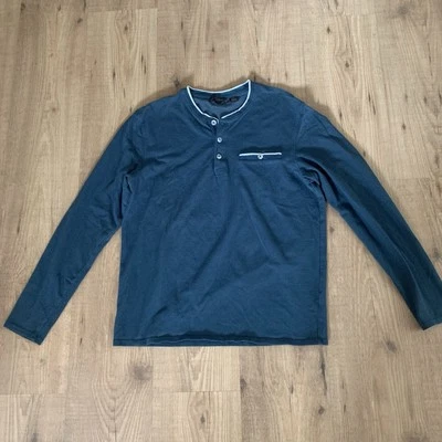 Camisa Manga Larga Algodón Turquesa Cuello Henry Negro Marrón 1826 Hombre Talla M Foto 1 de 4