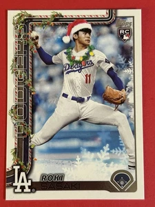 Roki Sasaki 2025 Topps Holiday (RC,SP) Red Santa Hat Image #H23 LA Dodgers - Picture 1 of 2