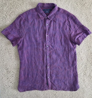PERRY ELLIS Mens Linen Purple Shirt Sz M Short Sleeves - Image 1 of 4