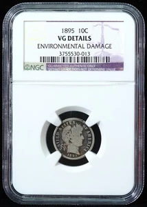 1895 Barber Dime NGC VG Details DMG - Picture 1 of 3