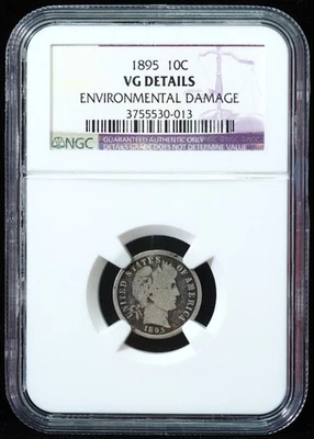 1895 Barber Dime NGC VG Details DMG - Image 1 of 3