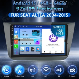 9"Autoradio 4+64GB Android 15 GPS Navi Wifi Für Seat Altea 2004-2015 Carplay+Kam - Bild 1 von 17