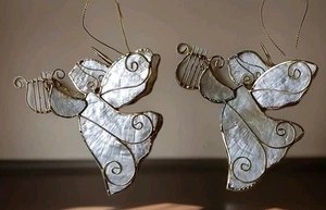2 ángeles vintage Capiz Shell y alambre dorado con instrumentos adornos navideños... - Imagen 1 de 4