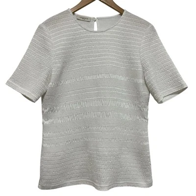 Lafayette 148 со сборками полоски белый атлас блузка с коротким рукавом размер большой - Изображение 1 из 4