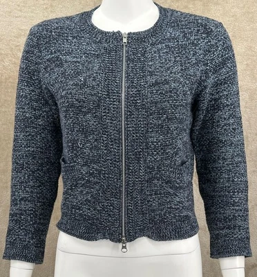 Suéter de algodón de otoño de cachemir para mujer mediano azul marino con cremallera cárdigan tejido acogedor Foto 1 de 4