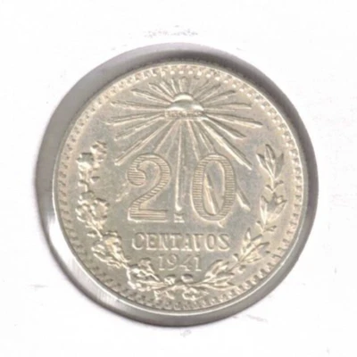 1941 Mexico Uncirculated Silver Twenty Centavo Coin! - Image 1 of 2
