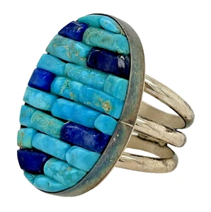 Jay King Mines Sterling Silver 925 Mosaic Turquoise Lapis Ring 11.37g Size 6.75 - Picture 1 of 5
