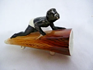 Art Deco seltene Liegevase Vase Baumstamm m. sich anschleichendem farbigem Mann - Bild 1 von 8