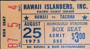 Hawaii Islanders Tacoma Twins PCL Ticket Stub Honolulu Danny Walton HR 25.08.1975 - Bild 1 von 2