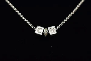 Christian Dior Vintage Block Logo Halskette Anhänger Charm CD Silber signiert BinBJ - Bild 1 von 12