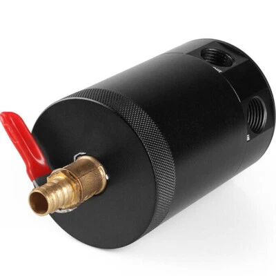 2-Port Oil Catch Can Tank Reservoir with Drain Valve Breather Baffled Accessory - Image 1 of 4