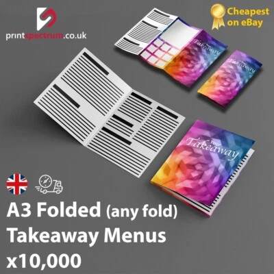 Takeaway Menus, A3 Folded, 135gsm, Printed in full colour, free delivery, 10,000 - Image 1 of 3