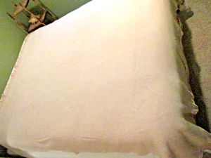 VINTAGE Acrylic Blanket Satin Trim Edge TAN 87" X 70" COMFY COTTAGE CORE EUC - Picture 1 of 10