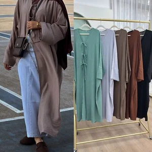 Abito lungo donna aperto Abaya Dubai caftano maxi abito cardigan abito da sera festa - Foto 1 di 26