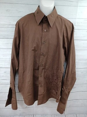 Camisa de Vestir Manzini Marrón Para Hombre XL Botón Frontal Puño Francés Bordado Águila Foto 1 de 4