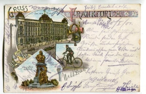 Litho AK Frankfurt am Main,Neue Post,Briefträger mit Fahrrad,Kaiser-Büste 1901 - Picture 1 of 2