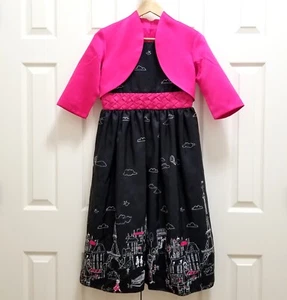 Girls Rare Editions Black & Pink Scenes of Paris Formal Dress Matching Bolero 16 - Picture 1 of 10