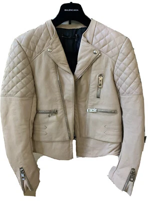 Auténtica Chaqueta de Cuero Acolchada Balenciaga Beige o Azul Talla 40 Nueva con Etiquetas Foto 1 de 4