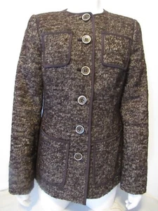 W BY WORTH Tweed Linen Wool Blazer Jacket Size 6 Marled Brown Lined Crew Neck  - Picture 1 of 8