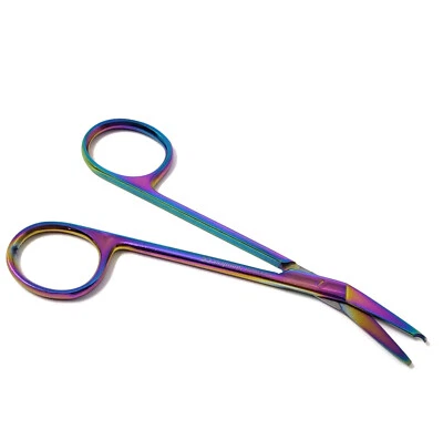 Tijera de sutura dental en ángulo, punta de gancho de sutura, 4,5" acero inoxidable alemán multi Foto 1 de 3