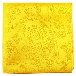 New men's polyester paisley yellow hankie pocket square formal wedding party - Picture 1 of 2