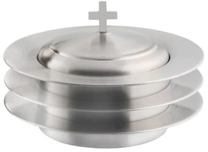 3 Stackable Communion Bread Plate Set | Stainless Steel – Matte (Satin) Finish - Picture 1 of 6