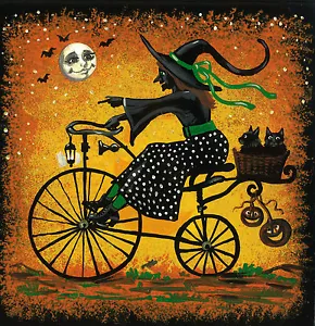 8x8 IMPRESIÓN DE PINTURA RYTA FOLK HALLOWEEN GATO NEGRO BRUJA Steampunk Luna Arte Jol - Imagen 1 de 1