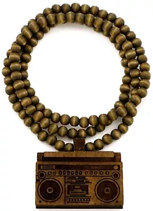 Boom Box Necklace New 36 Inch Long Good Wood Style Natural Wood Blaster Cassette - Picture 1 of 13