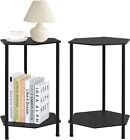 End Table Set of 2 Side Table Hexagonal Bedside Table 2-Tier Storage Nightstand