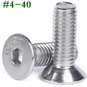 #4-40 A2 Stainless Steel Flat Head Countersunk Allen Hex Socket Cap Screws Bolts - Picture 1 of 14