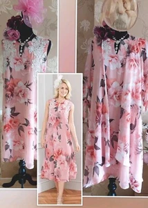 New Nightingales Chiffon Floral Pink Lace Bead mother wedding dress Jacket 20 22 - Picture 1 of 24