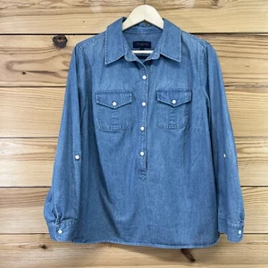 Camisa de mujer Talbots 0X Chambray Denim Popover Top Cuello de algodón 1/2 botones B144 - Imagen 1 de 13