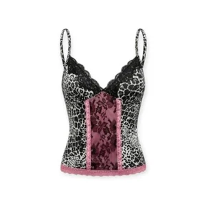 Damen Vintage Sexy Leopardenmuster Patchwork Kontrastfarbe Spitzenbesatz Tank NEU - Bild 1 von 2
