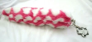 PINK WITH MULTIPLE WHITE HEARTS FAUX FUR FOX TAIL FOXTAIL KEYCHAIN 12" CLIP-NEW! - Picture 1 of 1