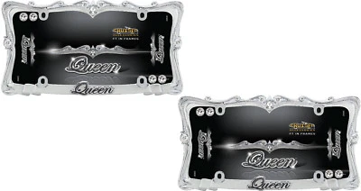 2 marcos de etiquetas de matrícula cromados Queen para auto-coche-camión + tapas de tornillos Foto 1 de 3