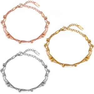 DAMEN KUGEL ARMBAND ROSE GOLD SILBER ARMKETTE EDELSTAHL KETTE KUGEL ANHÄNGER NEU - Bild 1 von 8