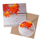 1 x Greeting Card & 10cm Sticker Set - Autumn Leaves Wooden Effect #50148