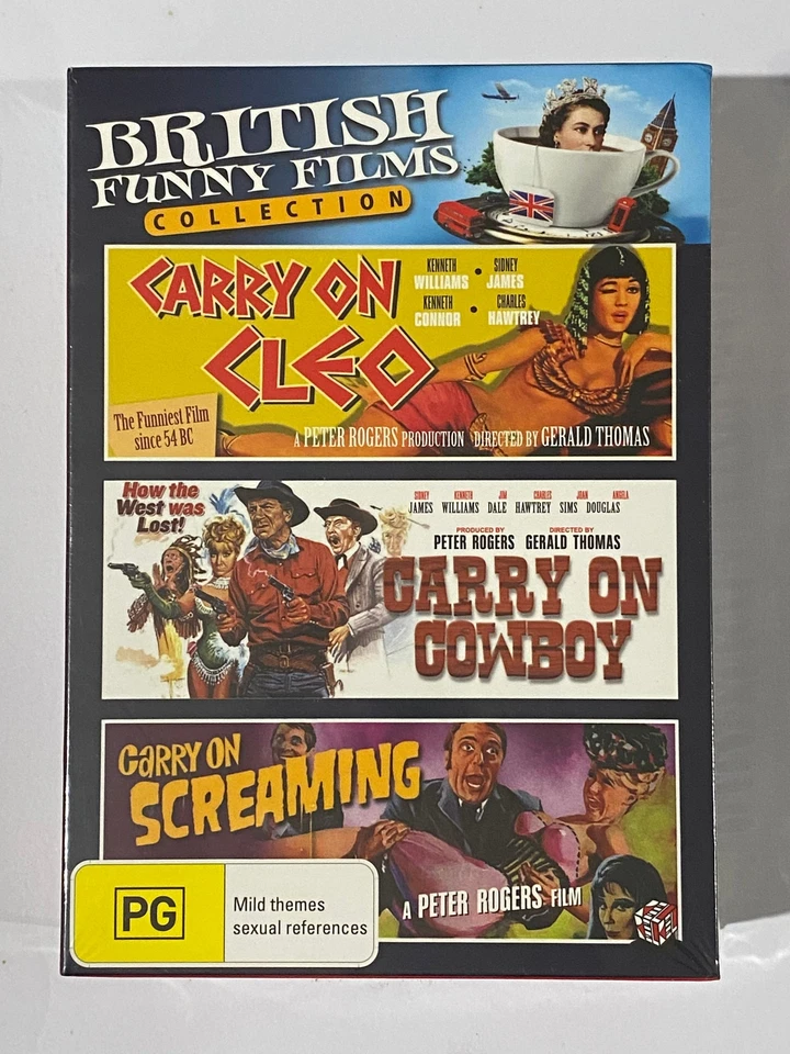 DVD de comédia Carry On pacote com 3 Cleo Cowboy and Screaming novo em folha lacrado - Imagem 1 de 3