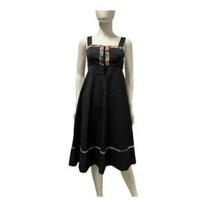 Vintage 70s Black Knielang Empire Tie Bust Floral Trimmed Dress Women’s Small - Bild 1 von 6