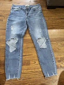 Pantalones de mezclilla azul pistola desgastados, recortados para mujer talla 10/30 - Imagen 1 de 4