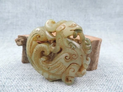 Antigua estatua de fénix escultura hueca de jade hetiano blanco natural chino Foto 1 de 4