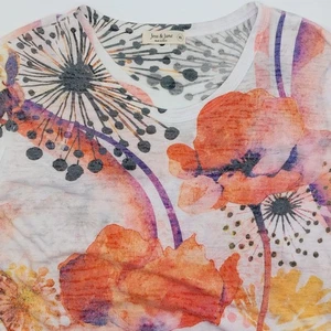 Jess & Jane Floral Knit Top Women's XL Sharkbite Hem Colorful Blouse Artsy - Picture 1 of 7