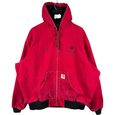 Vintage Carhartt Canvas Full Zip Hooded Workwear Jacket Red Mens XXXL - Image 1 of 4