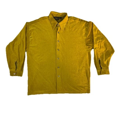 VTG Monzini Collection Shirt L Moda Italy Gold Long Sleeve Button Up Textured - Image 1 of 4