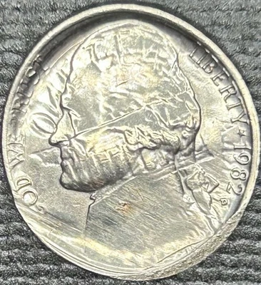 1982-D Jefferson Nickel~Broadstrike w/Memorial Rev Die Clash/Shattered Rev Die - Image 1 of 4