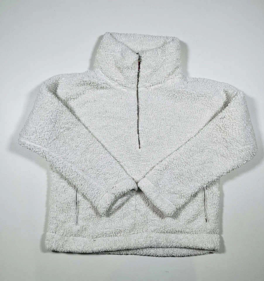 Tommy Hilfiger Pullover Womens Small White Sherpa Fleece Half Zip Cozy Pockets - Image 1 of 4