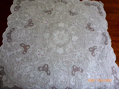 Antique Embroidered Appenzel Bridal Wedding Handkerchief Hanky 11 7/8" x 11 3/8" - Image 1 of 4