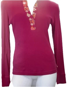 Top Tory Burch Acanalado Cuello en V Manga Larga 100% Algodón Acanalado Tejido Talla M Rosa - Imagen 1 de 8