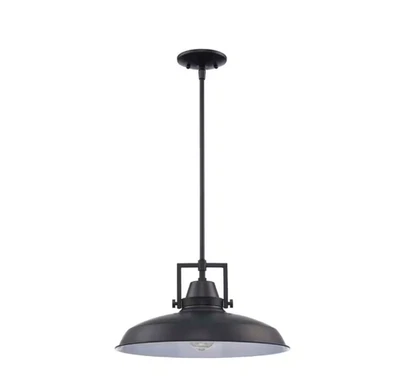 Wilhelm 16 in. 1-Light Black Industrial Farmhouse Pendant Light Metal Shade - Image 1 of 4